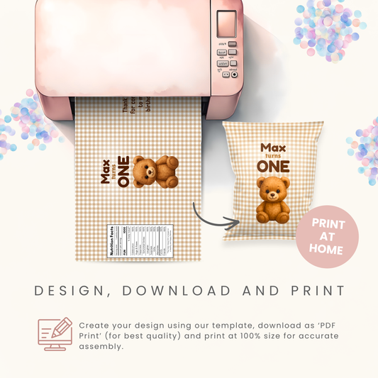 Editable Teddy Bear Chip Bag Template - Digital Download