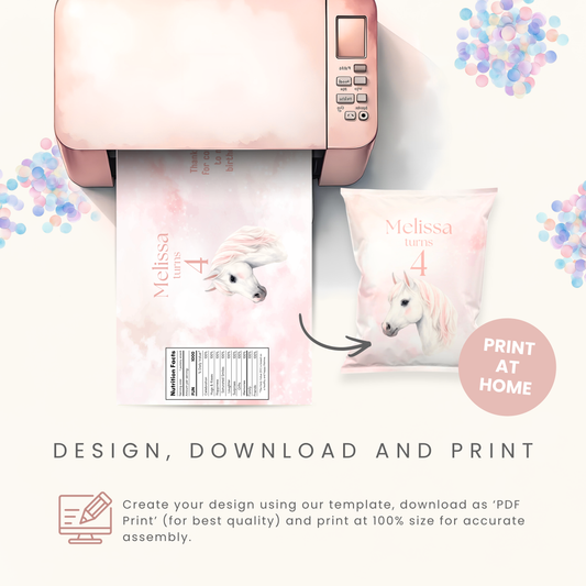 Editable Pink Horse Chip Bag Template - Digital Download
