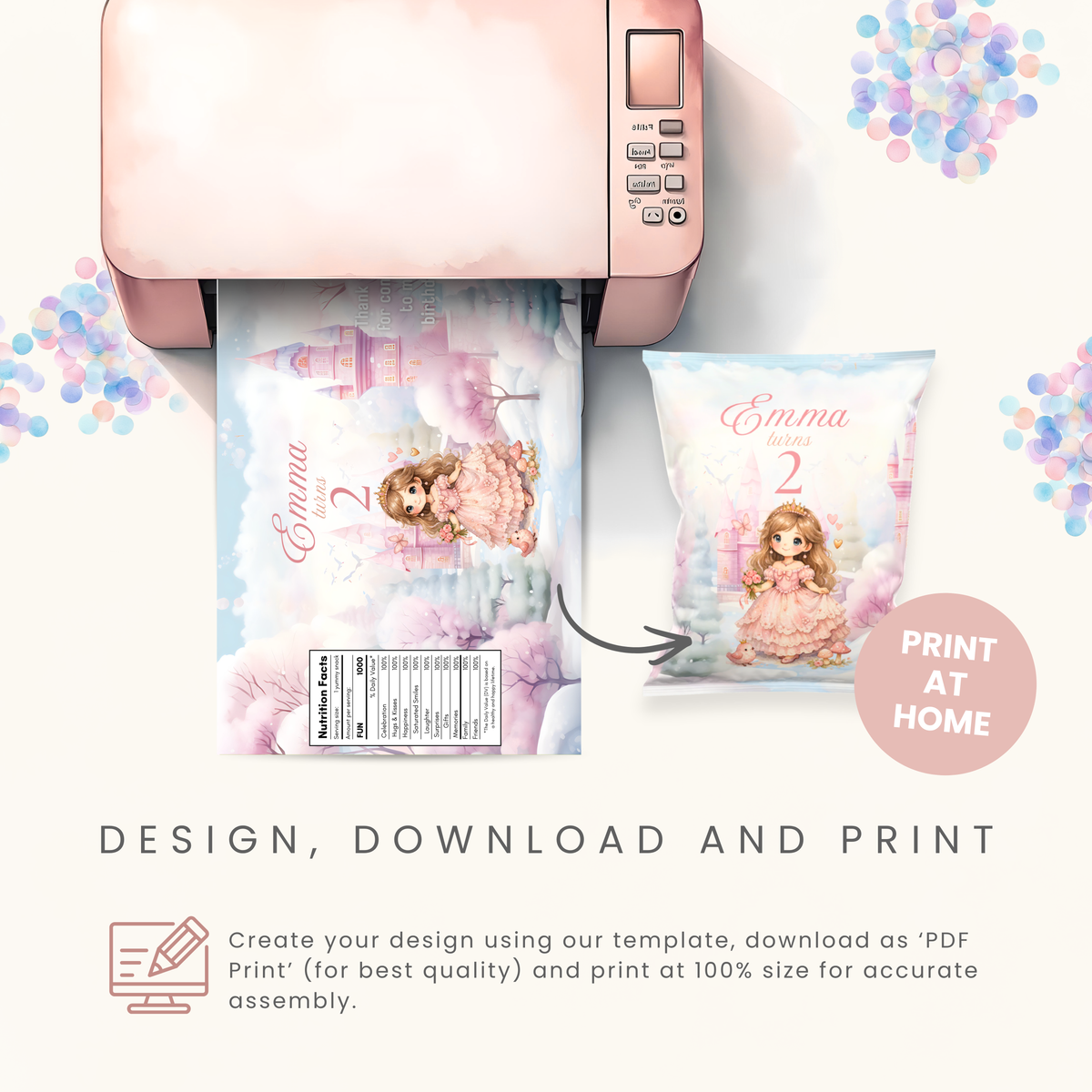 Editable Princess Chip Bag Template - Digital Download