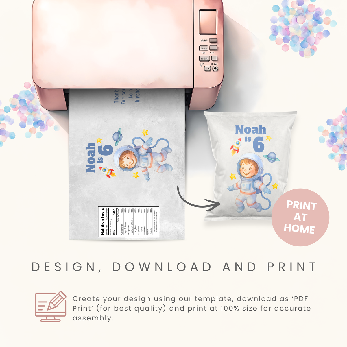 Editable Space Chip Bag Template - Digital Download