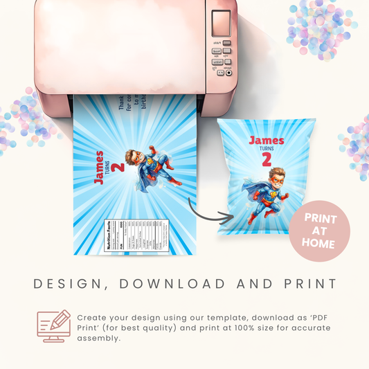 Editable Superhero Chip Bag Template - Digital Download