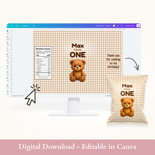 Editable Teddy Bear Chip Bag Template - Digital Download