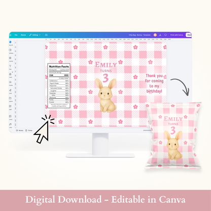 Editable Bunny Chip Bag Template - Digital Download
