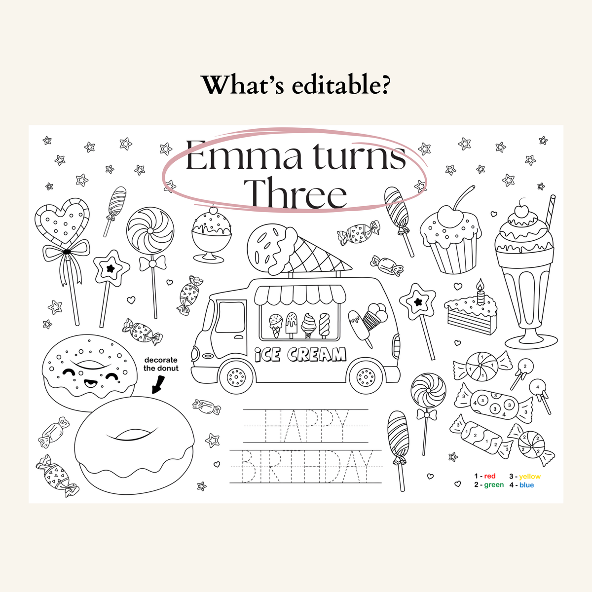 Editable Candyland Coloring Sheet - Digital Download