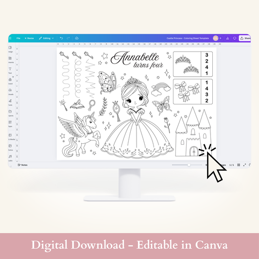 Editable Castle Princess Coloring Sheet - Digital Download
