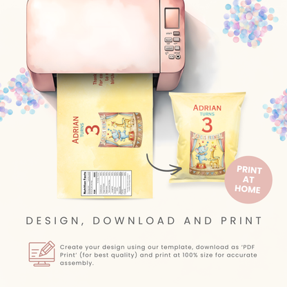 Editable Circus Chip Bag Template - Digital Download