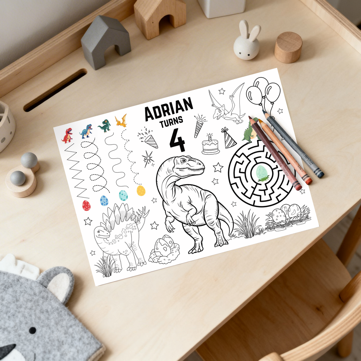 Editable Dinosaur Coloring Sheet - Digital Download
