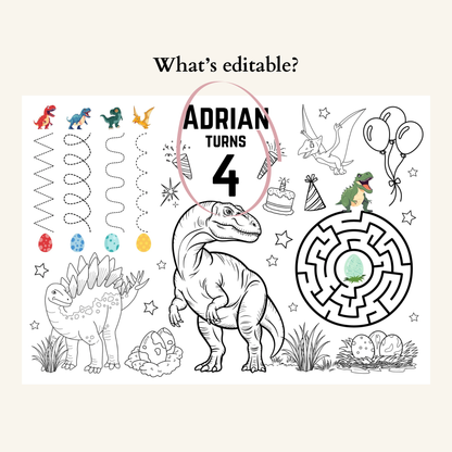 Editable Dinosaur Coloring Sheet - Digital Download