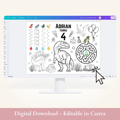 Editable Dinosaur Coloring Sheet - Digital Download