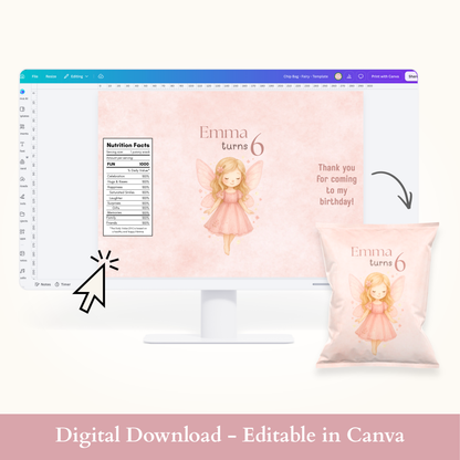 Editable Fairy Chip Bag Template - Digital Download