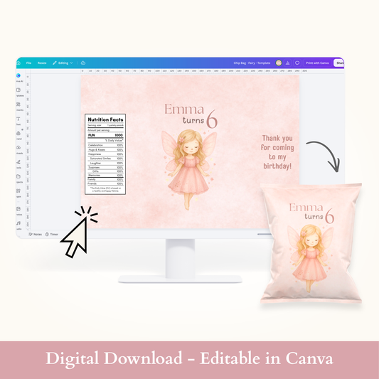 Editable Fairy Chip Bag Template - Digital Download