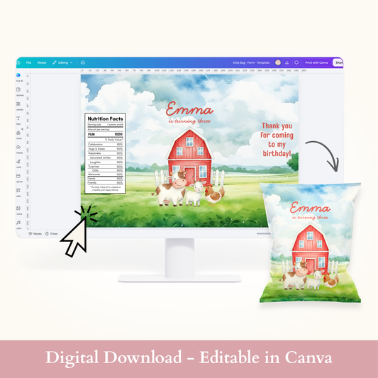 Editable Farm Animals Chip Bag Template - Digital Download
