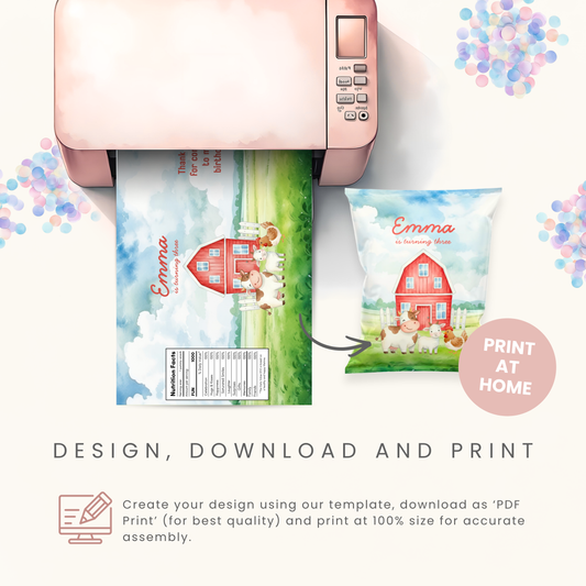 Editable Farm Animals Chip Bag Template - Digital Download