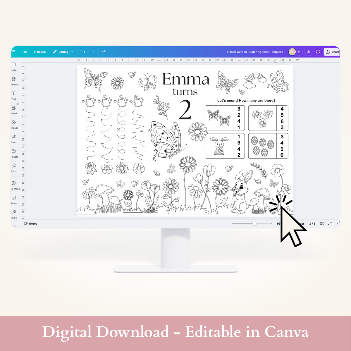 Editable Flower Garden Coloring Sheet - Digital Download