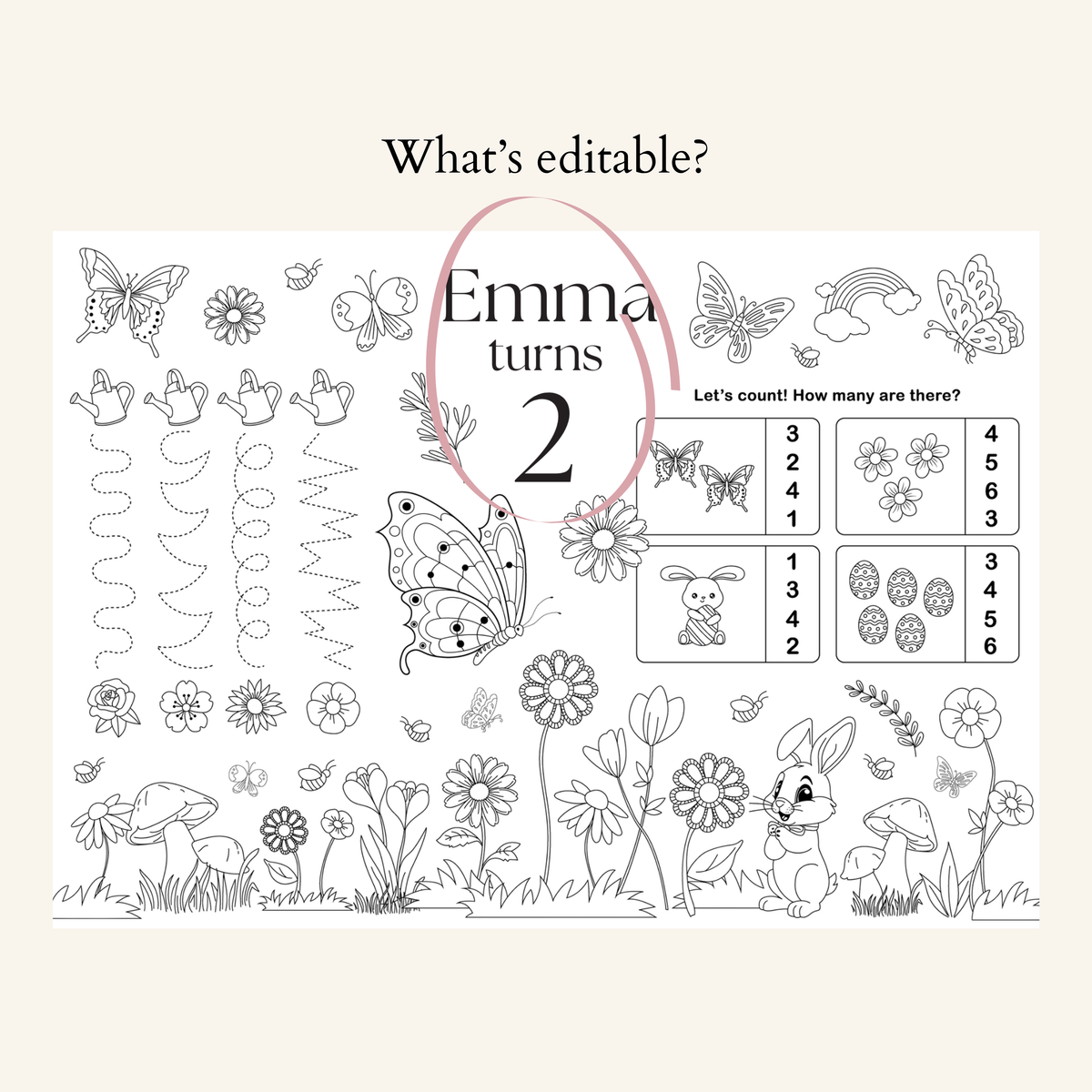 Editable Flower Garden Coloring Sheet - Digital Download