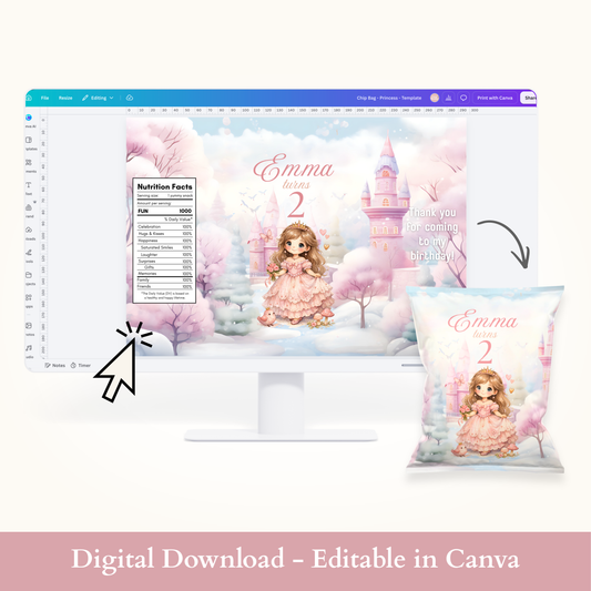 Editable Princess Chip Bag Template - Digital Download