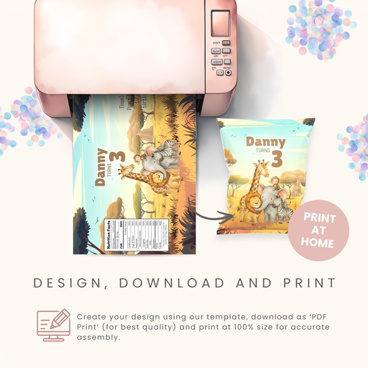 Editable Safari Animals Chip Bag Template - Digital Download