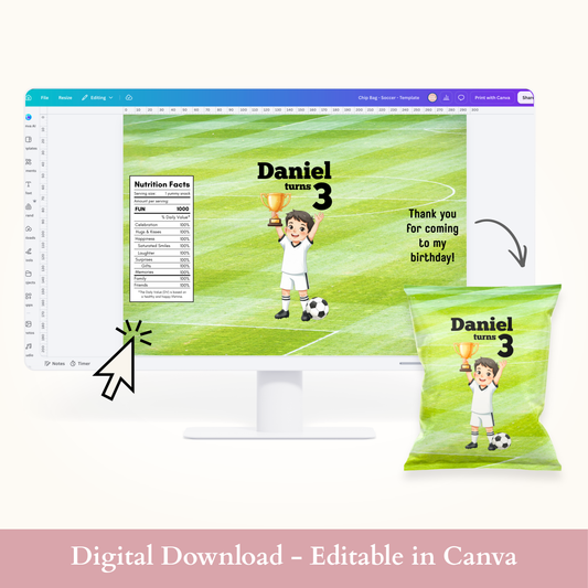 Editable Soccer Chip Bag Template - Digital Download