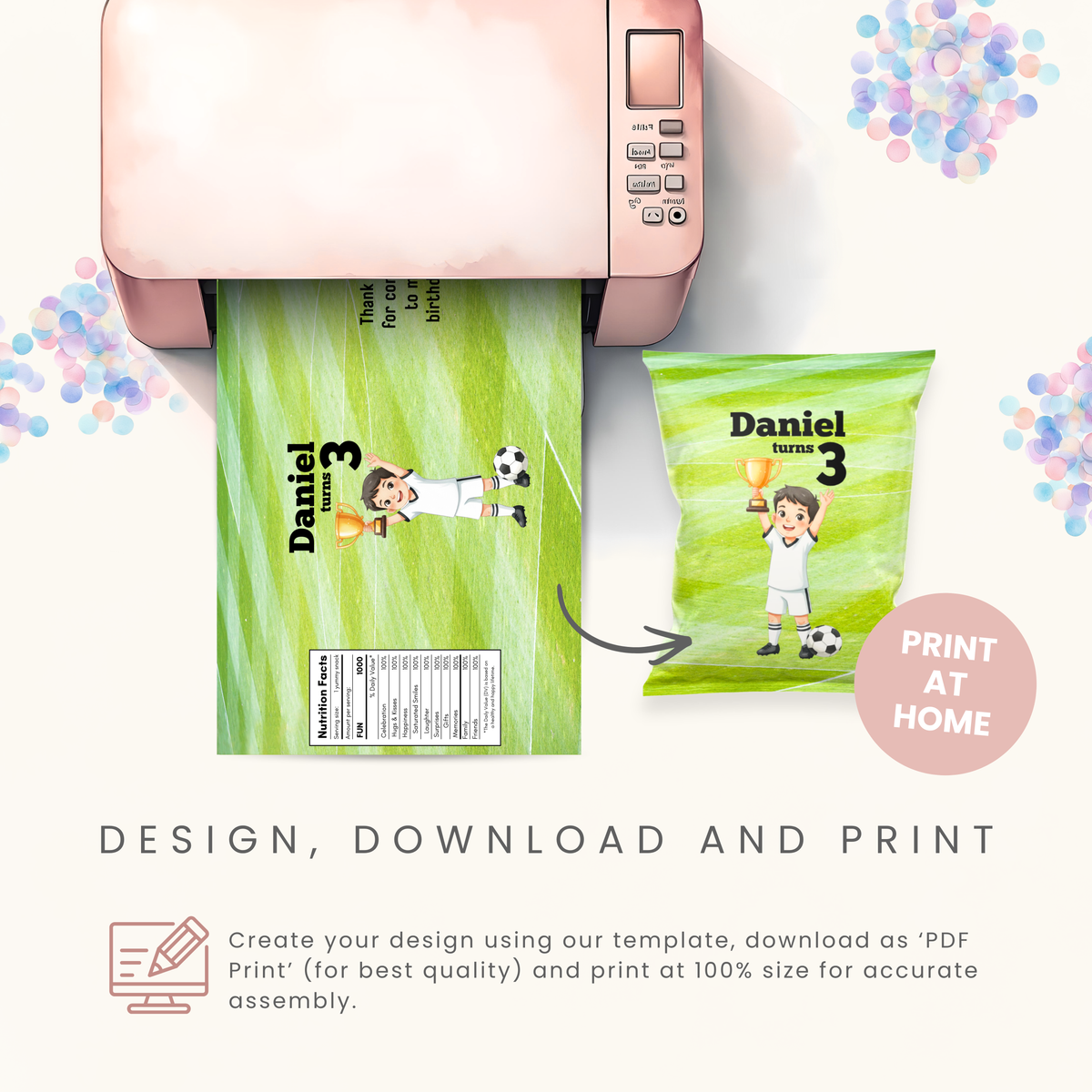 Editable Soccer Chip Bag Template - Digital Download