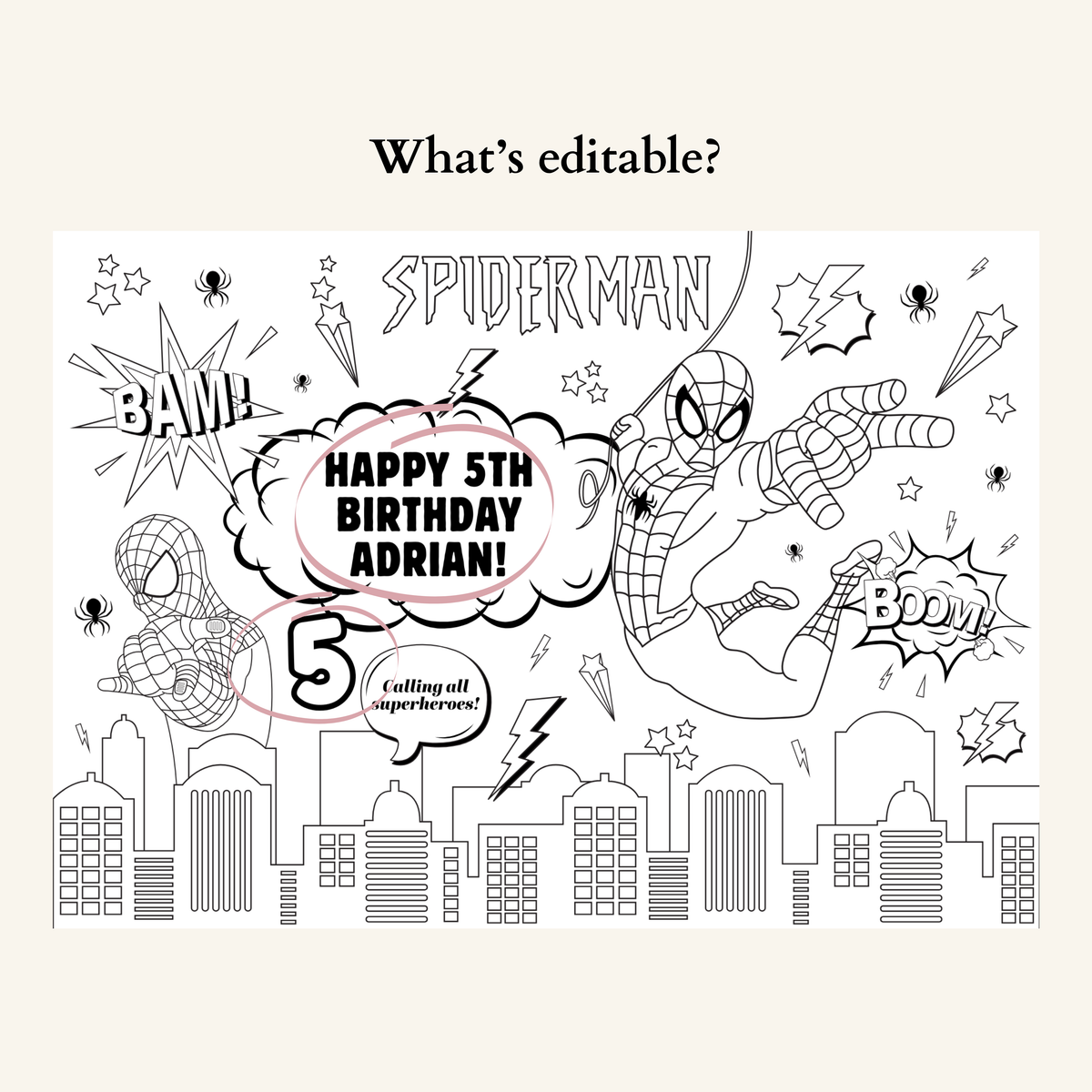 Editable Spiderman Coloring Sheet - Digital Download