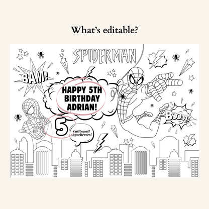 Editable Spiderman Coloring Sheet - Digital Download