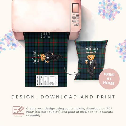 Editable Bear in a Suit Chip Bag Template - Digital Download