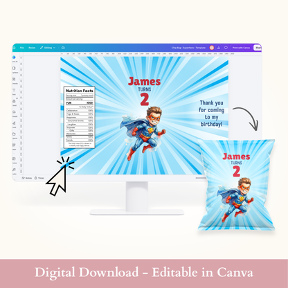 Editable Superhero Chip Bag Template - Digital Download