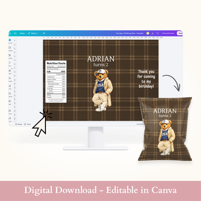 Editable Trench Bear Chip Bag Template - Digital Download