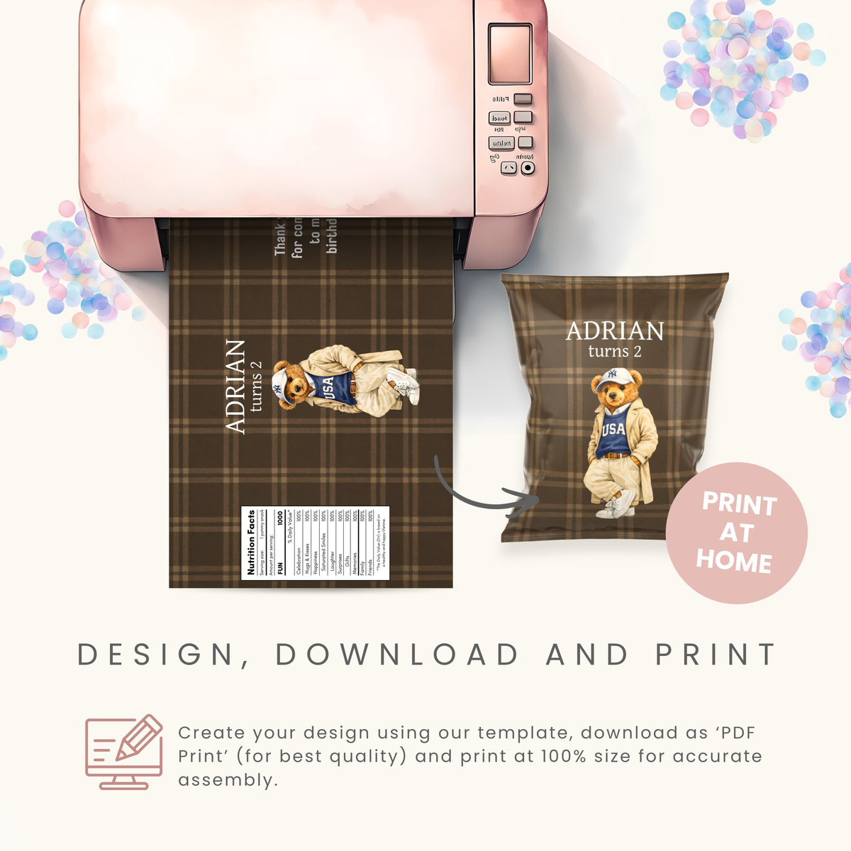 Editable Trench Bear Chip Bag Template - Digital Download