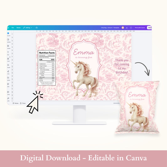 Editable Unicorn Chip Bag Template - Digital Download