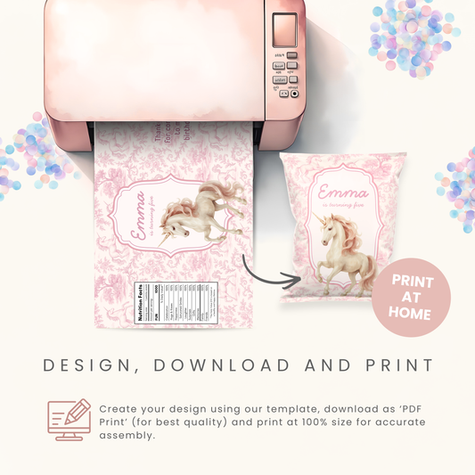Editable Unicorn Chip Bag Template - Digital Download