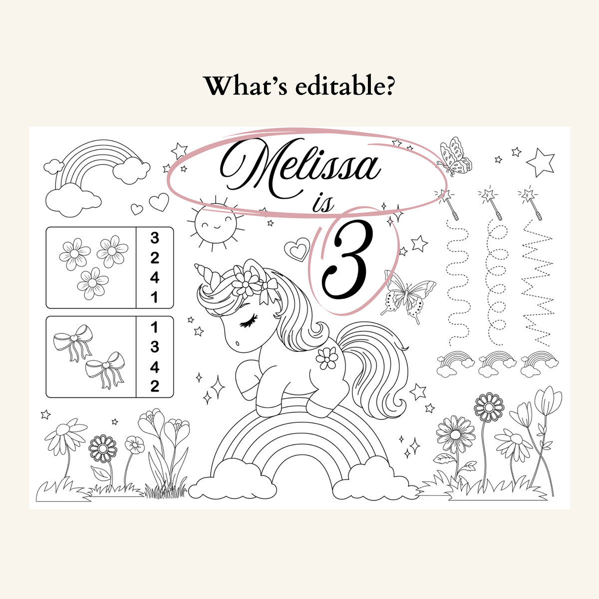 Editable Unicorn Coloring Sheet - Digital Download