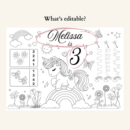 Editable Unicorn Coloring Sheet - Digital Download