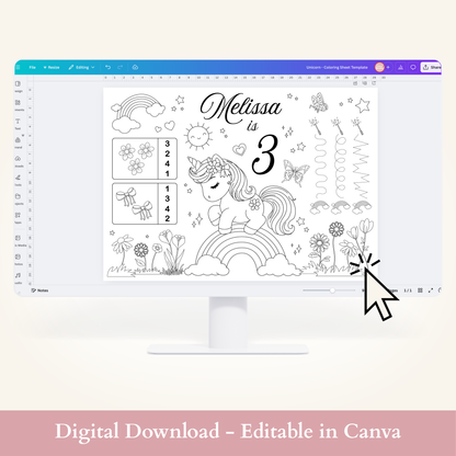 Editable Unicorn Coloring Sheet - Digital Download